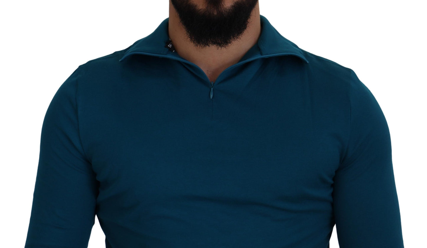 Dolce &amp; Gabbana Slim-Pullover aus blauer Baumwolle mit Kragen