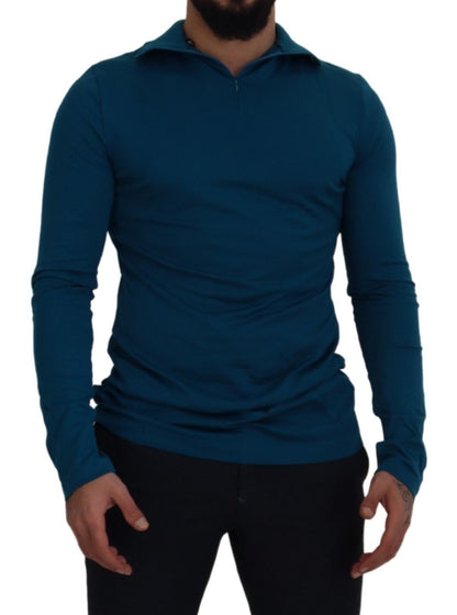 Dolce &amp; Gabbana Slim-Pullover aus blauer Baumwolle mit Kragen