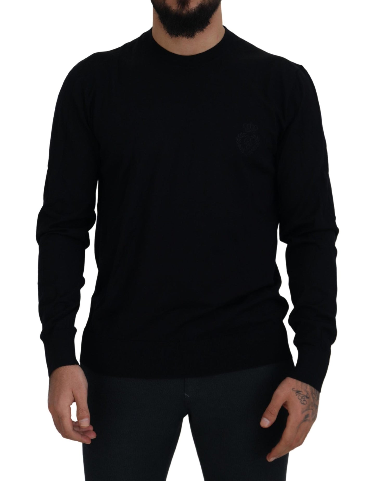 Dolce &amp; Gabbana Schwarzer Pullover mit Rundhalsausschnitt aus Schurwolle