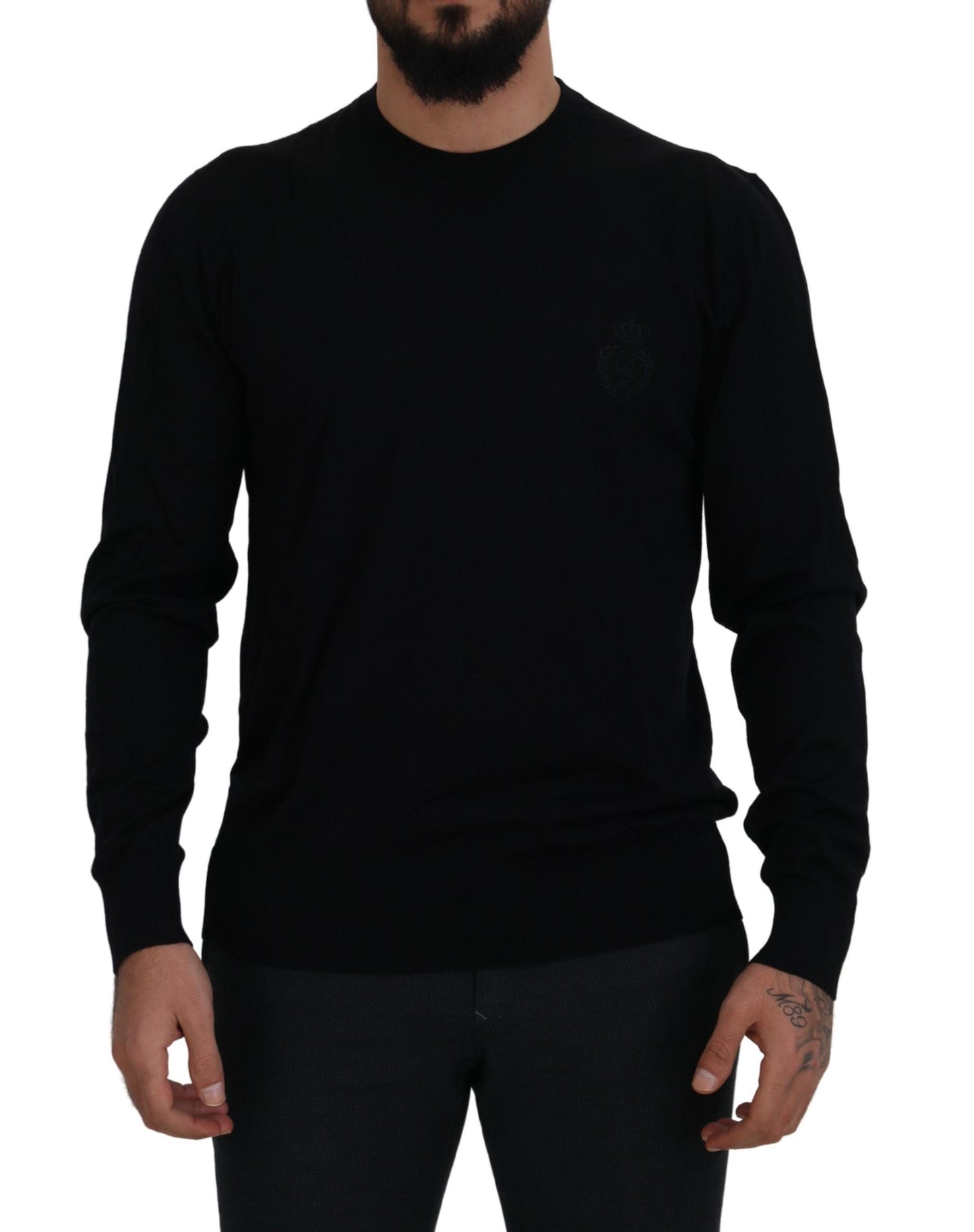 Dolce &amp; Gabbana Schwarzer Pullover mit Rundhalsausschnitt aus Schurwolle