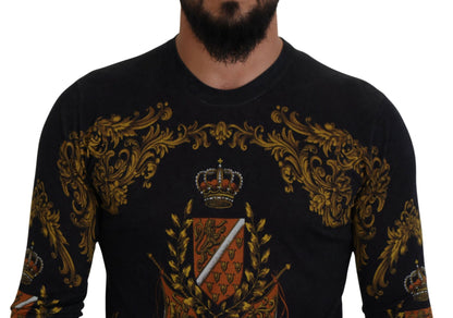 Dolce &amp; Gabbana Grauer Barock-Seidenpullover mit Medaillenmotiv