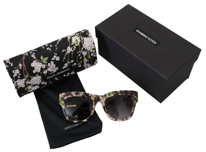 Dolce &amp; Gabbana Schwarze DG4231F florale Acetat-Sonnenbrille mit rechteckigen Farbtönen