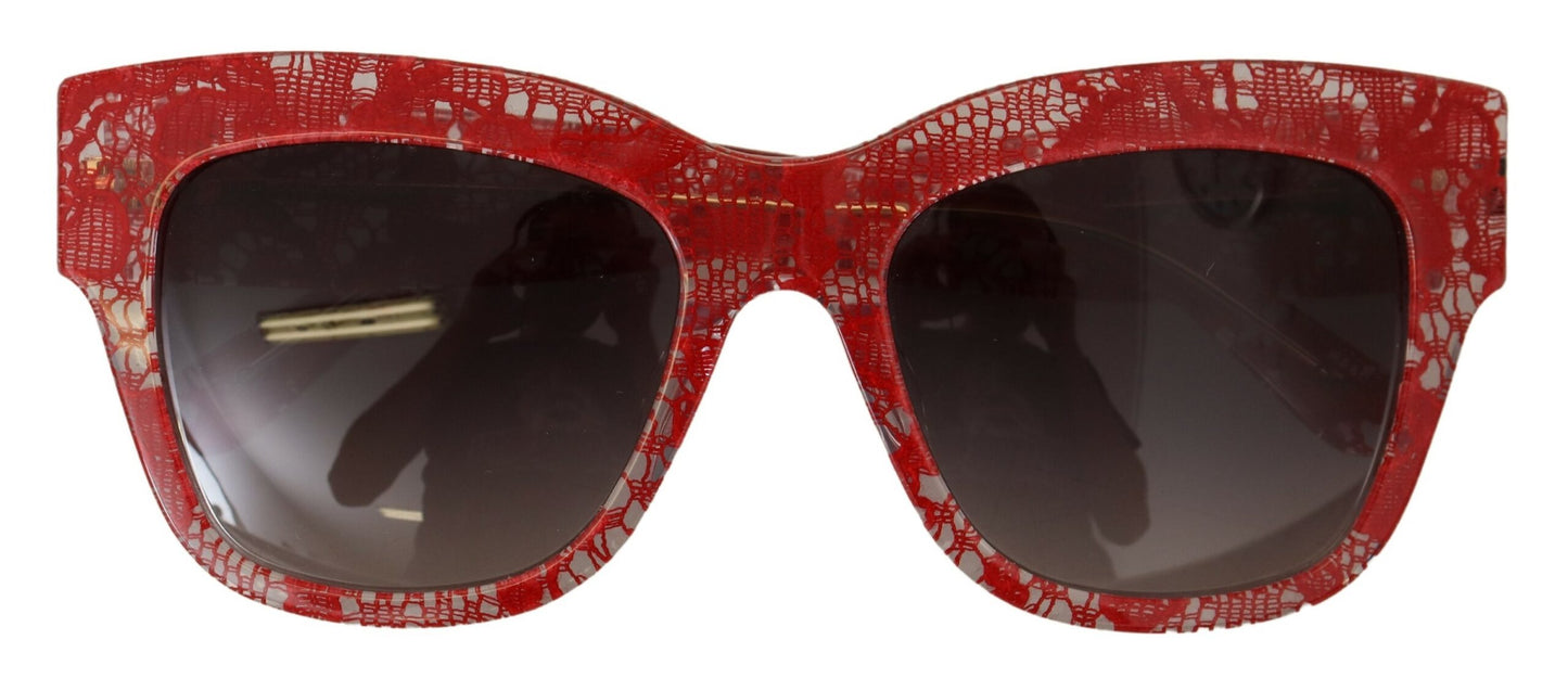 Dolce &amp; Gabbana Rote DG4231F Spitzen-Acetat-Sonnenbrille mit rechteckigem Schirm