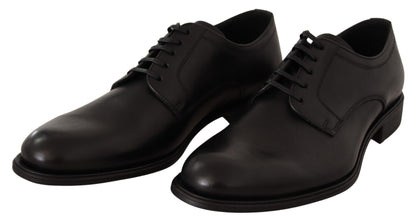 Dolce &amp; Gabbana Herren-Derby-Schuhe aus schwarzem Leder zum Schnüren