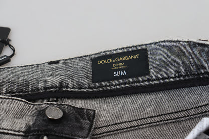 Dolce &amp; Gabbana Slim Fit Herren-Denimjeans aus grau gewaschener Baumwolle