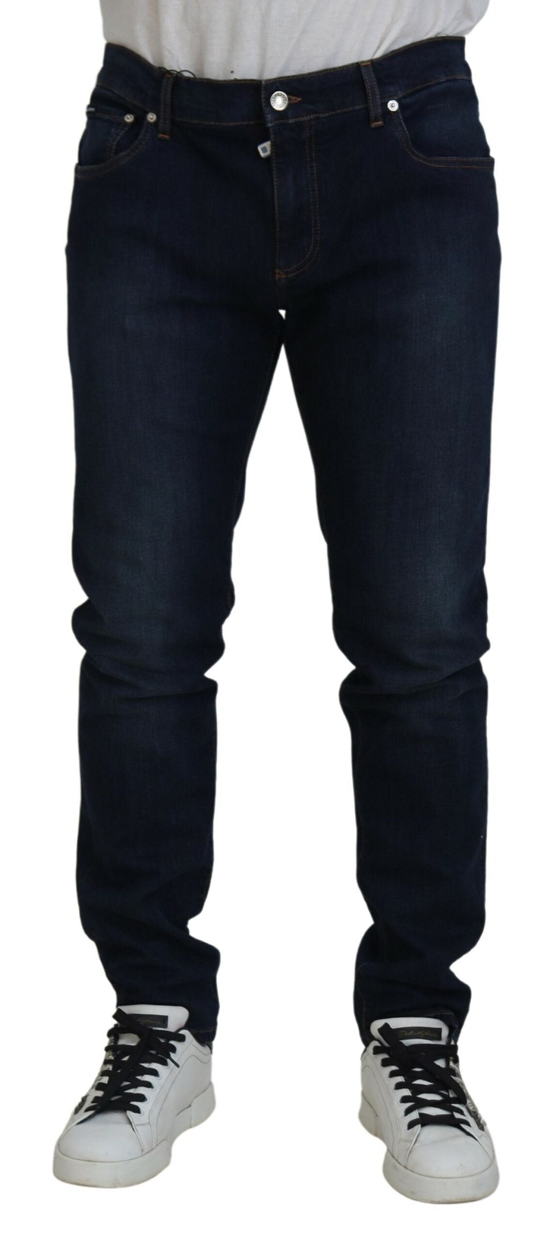 Dolce &amp; Gabbana Dunkelblaue Skinny-Denim-Jeans aus Baumwollstretch