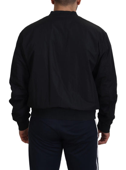 Dolce &amp; Gabbana Schwarze Bomber-Reißverschlussjacke aus Nylon mit Logo