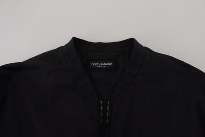 Dolce &amp; Gabbana Schwarze Bomber-Reißverschlussjacke aus Nylon mit Logo