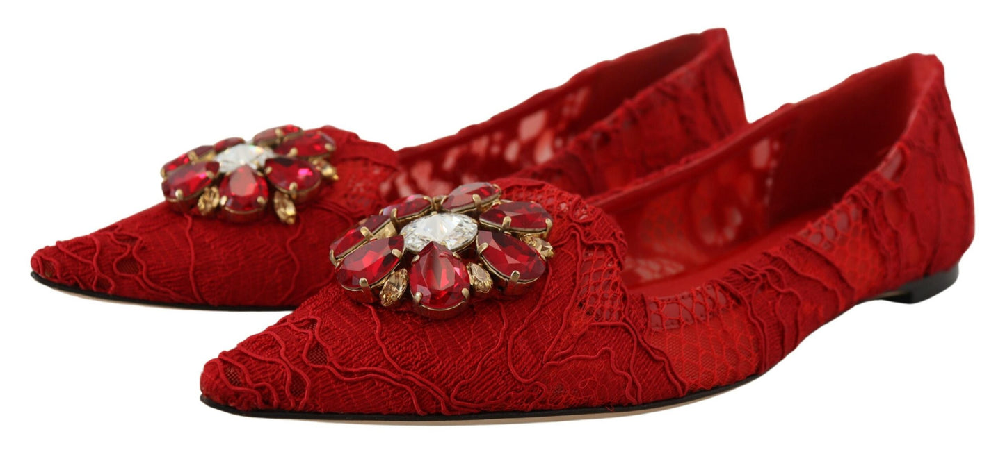 Dolce &amp; Gabbana Rote Taormina Crystals Loafers Flats Schuhe