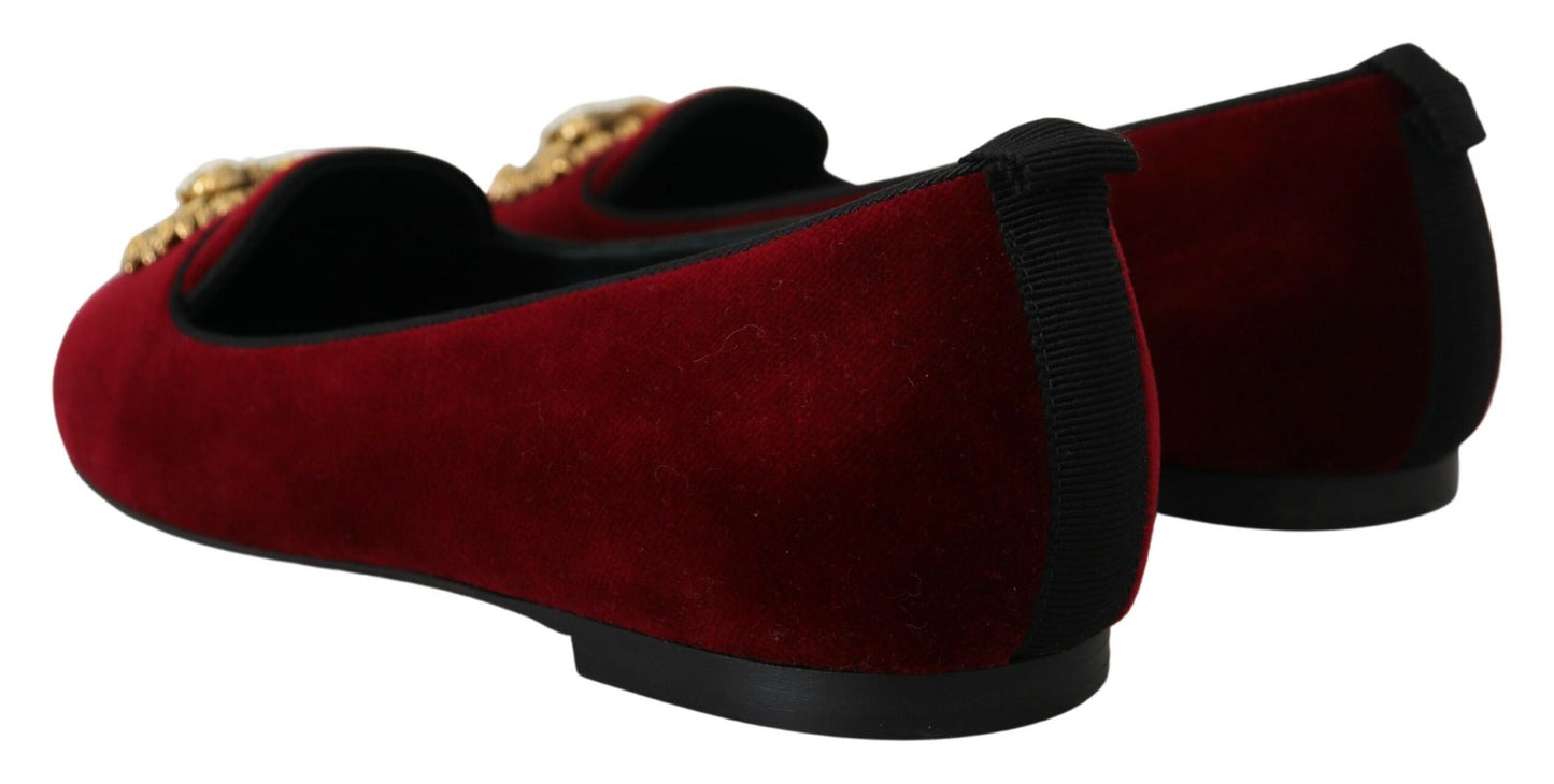 Dolce &amp; Gabbana Bordeaux Velvet Slip-On Loafers Flats Schuhe