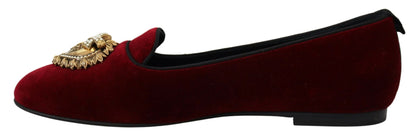 Dolce &amp; Gabbana Bordeaux Velvet Slip-On Loafers Flats Schuhe