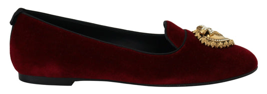 Dolce &amp; Gabbana Bordeaux Velvet Slip-On Loafers Flats Schuhe