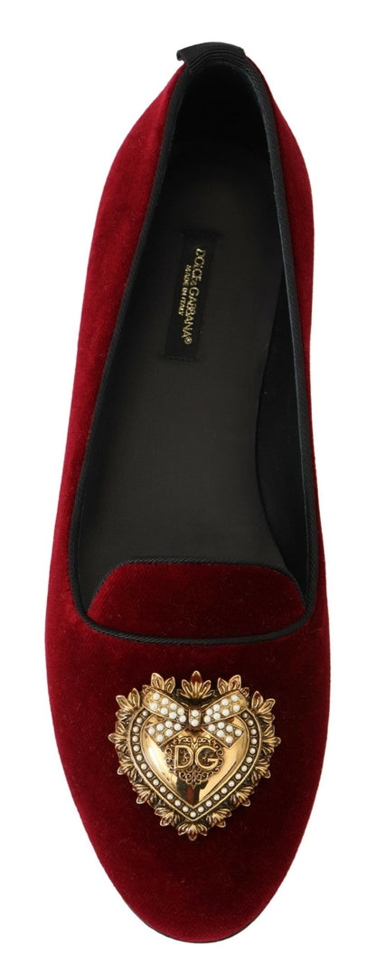 Dolce &amp; Gabbana Bordeaux Velvet Slip-On Loafers Flats Schuhe