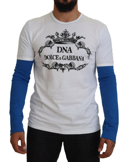 Dolce & Gabbana Elegant Blue and White Crewneck Cotton Sweater