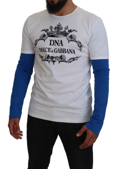 Dolce & Gabbana Elegant Blue and White Crewneck Cotton Sweater