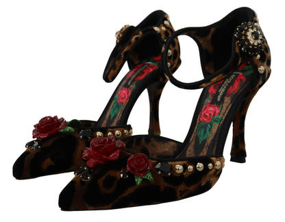 Dolce &amp; Gabbana Braune, verzierte Heels-Schuhe mit Leopardenmuster