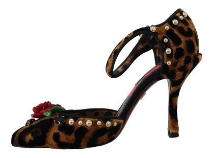 Dolce &amp; Gabbana Braune, verzierte Heels-Schuhe mit Leopardenmuster