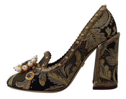 Dolce & Gabbana Golden Jacquard Brocade Square Toe Pumps