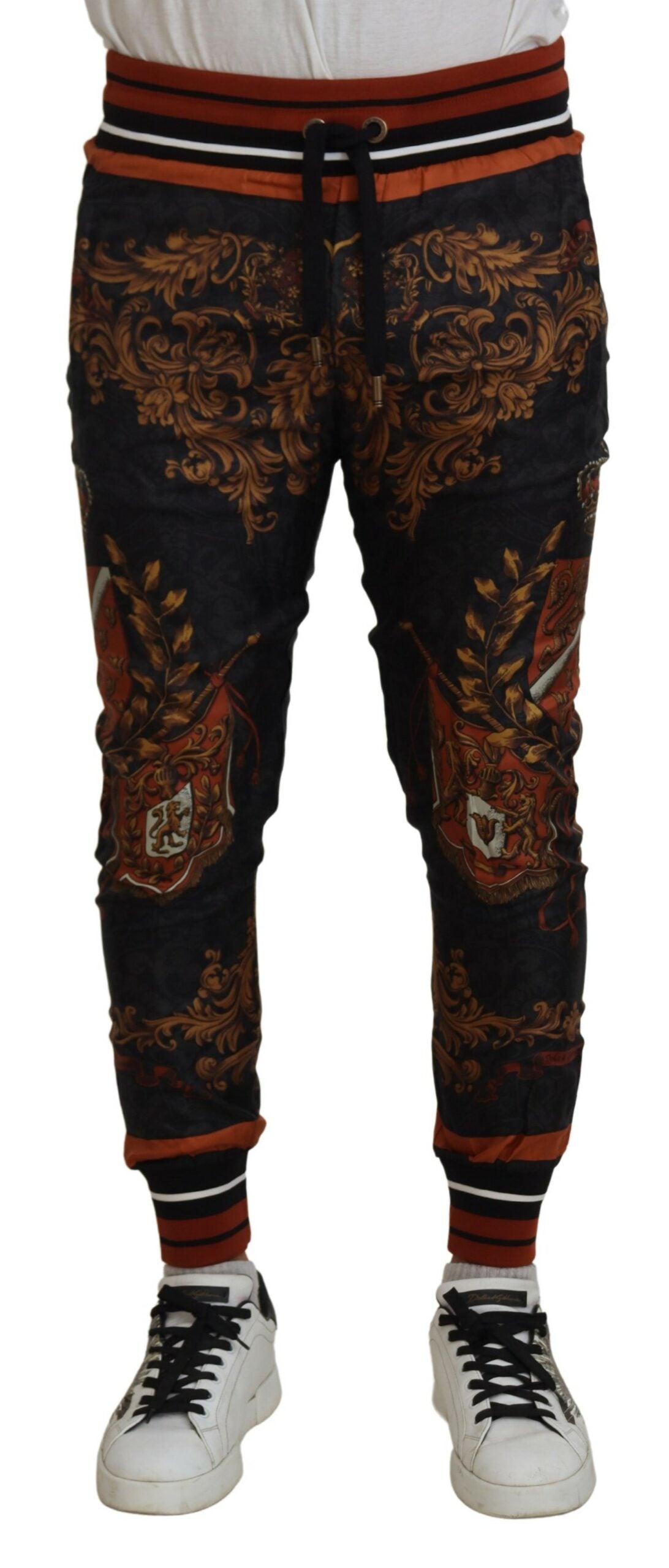 Dolce &amp; Gabbana Graue Barock-Kronenhose aus Seide, Sporthose