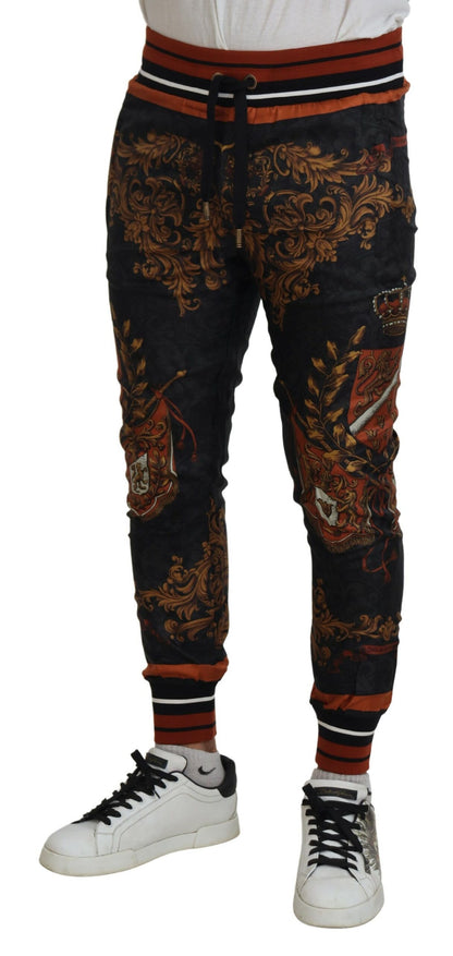 Dolce &amp; Gabbana Graue Barock-Kronenhose aus Seide, Sporthose