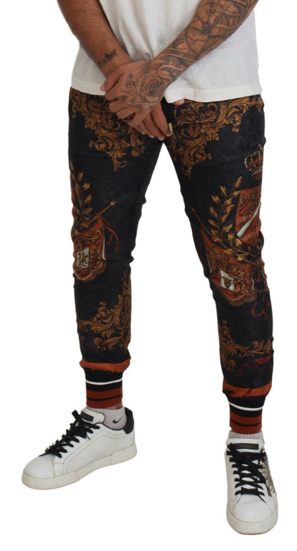 Dolce &amp; Gabbana Graue Barock-Kronenhose aus Seide, Sporthose