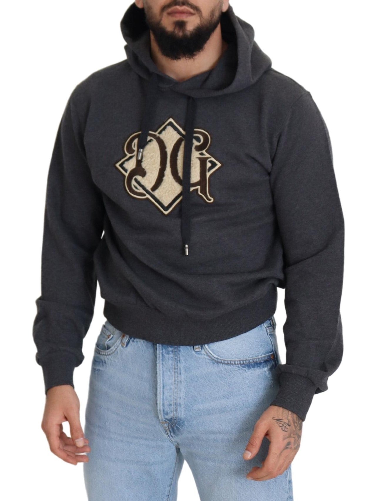 Dolce &amp; Gabbana Grauer Kapuzenpullover aus Baumwolle mit Logo