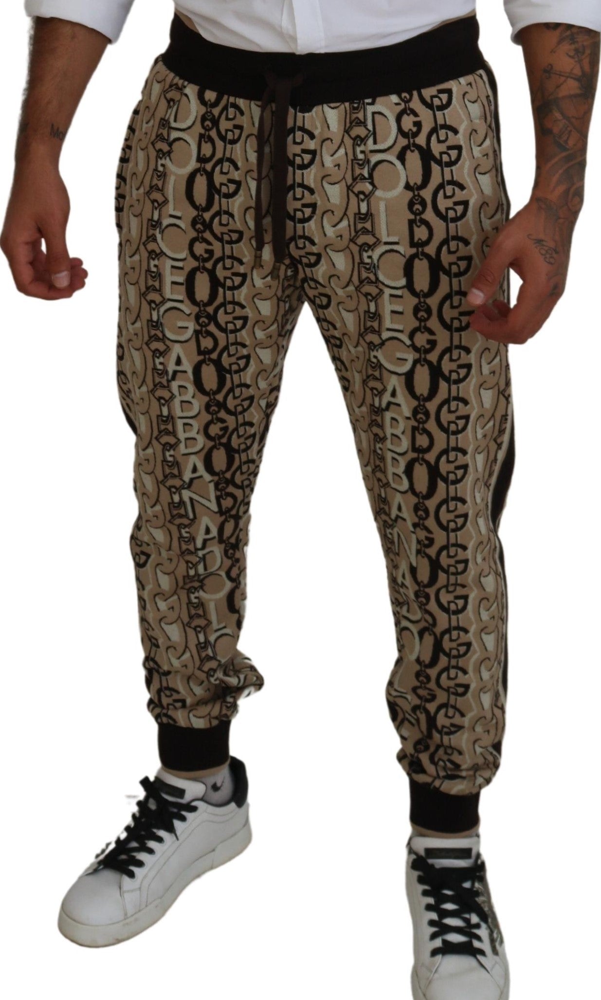 Dolce &amp; Gabbana Beige Jogginghose aus Baumwolle mit Logo-Print