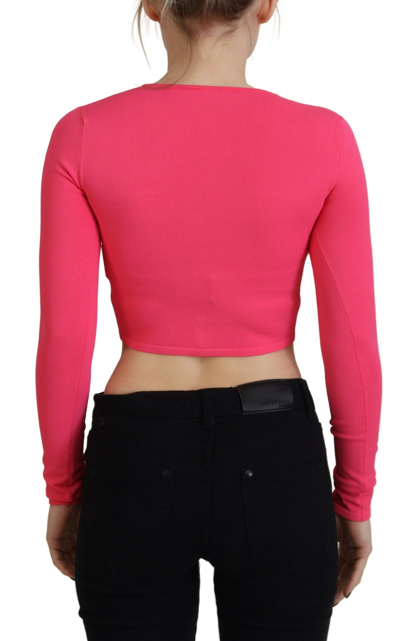 Dsquared² Pink Viscose Knit Open Chest Long Sleeves Top