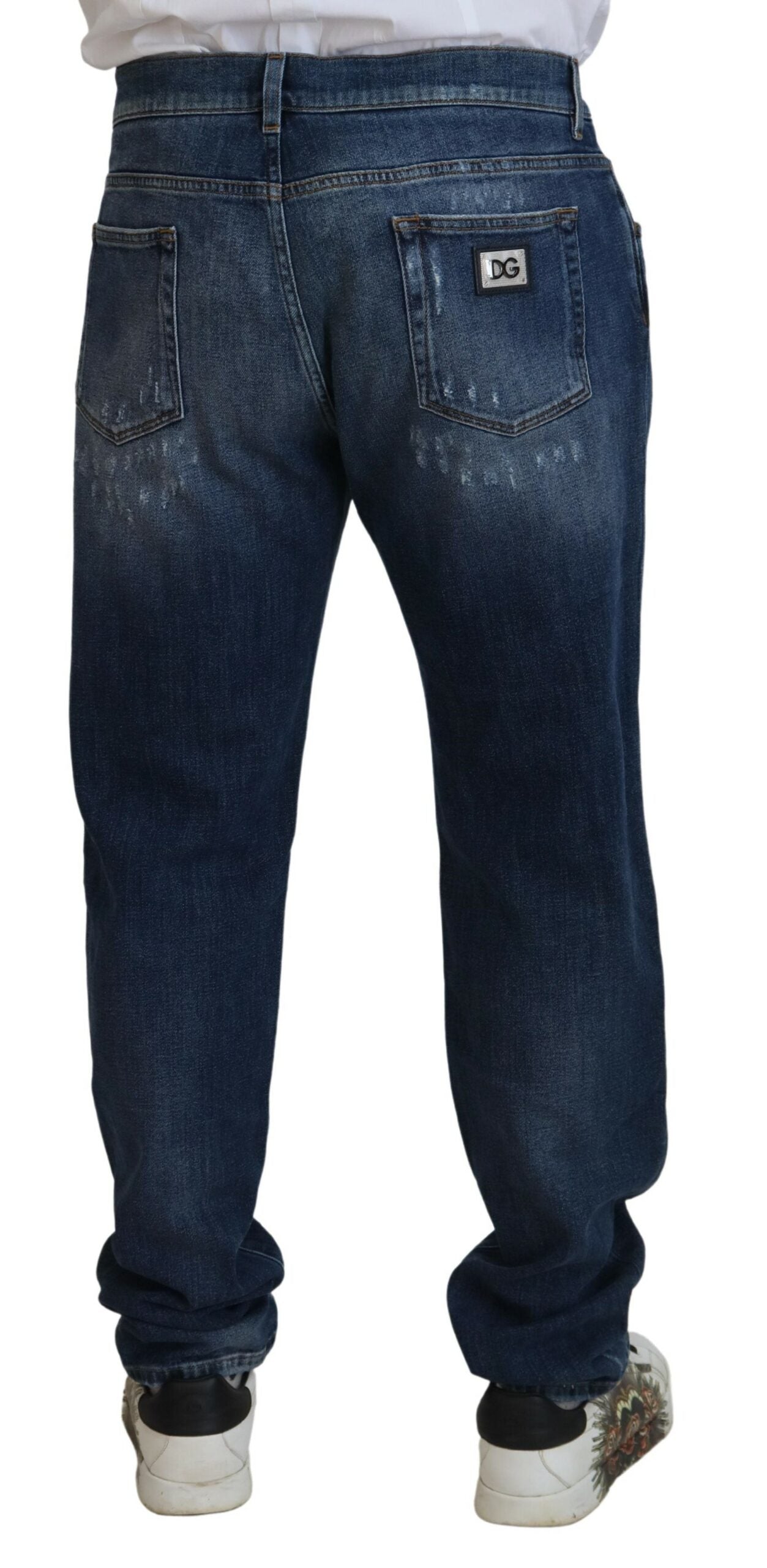 Blaue Dolce &amp; Gabbana-Jeans aus zerfetztem Baumwoll-Stretch-Slim-Denim