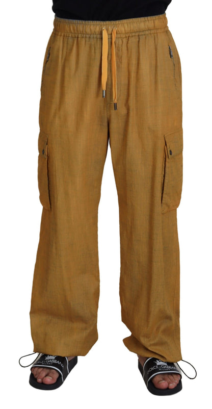 Dolce &amp; Gabbana Braune Leinen-Cargohose mit Kordelzug