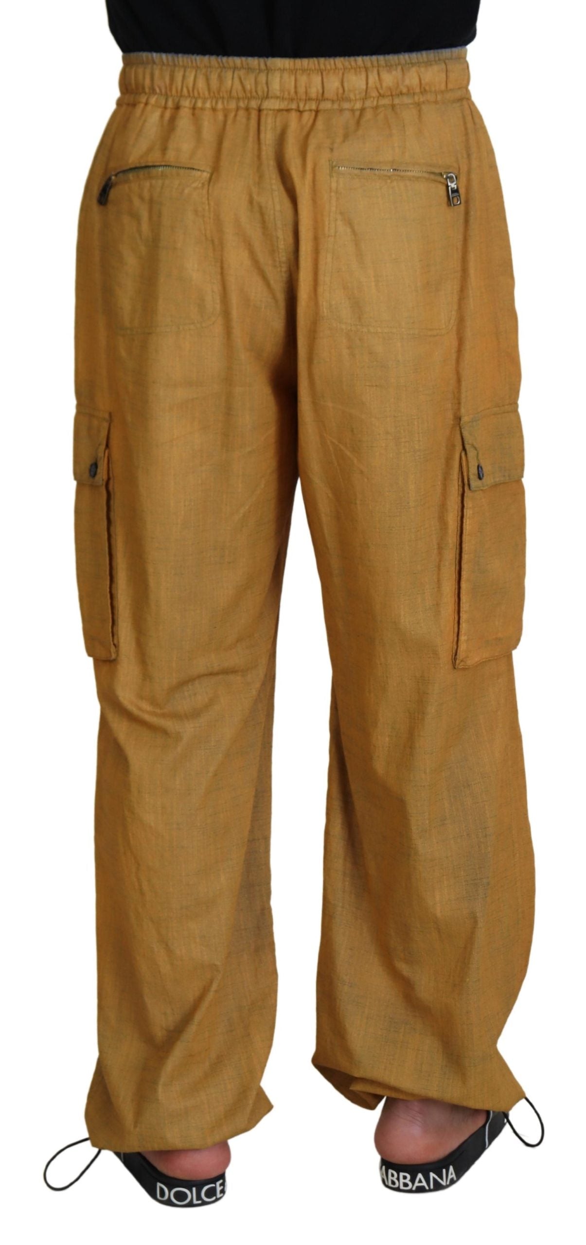 Dolce &amp; Gabbana Braune Leinen-Cargohose mit Kordelzug