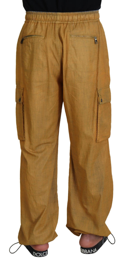 Dolce &amp; Gabbana Braune Leinen-Cargohose mit Kordelzug