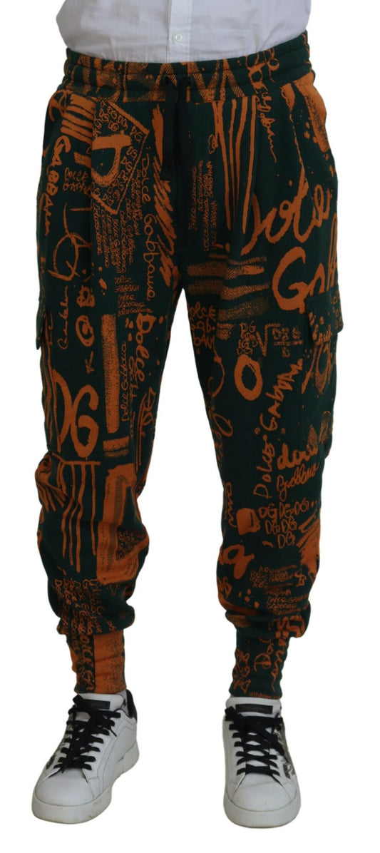 Mehrfarbige Cargo-Jogginghose aus Seide mit Logo-Print von Dolce &amp; Gabbana