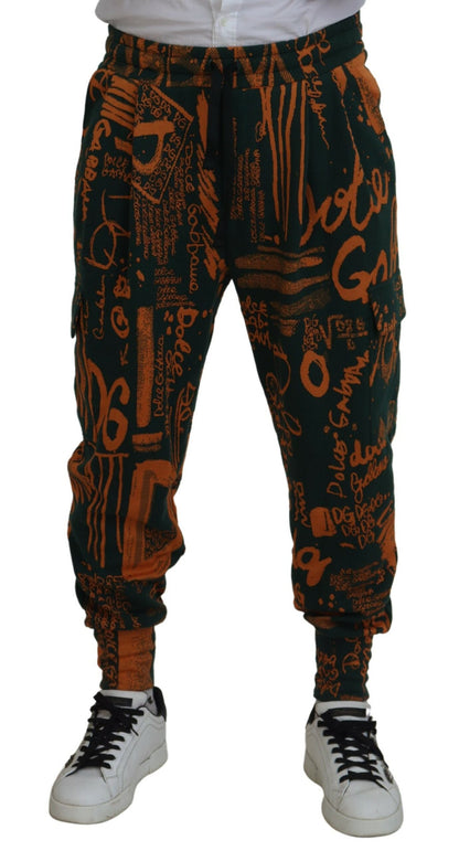 Mehrfarbige Cargo-Jogginghose aus Seide mit Logo-Print von Dolce &amp; Gabbana