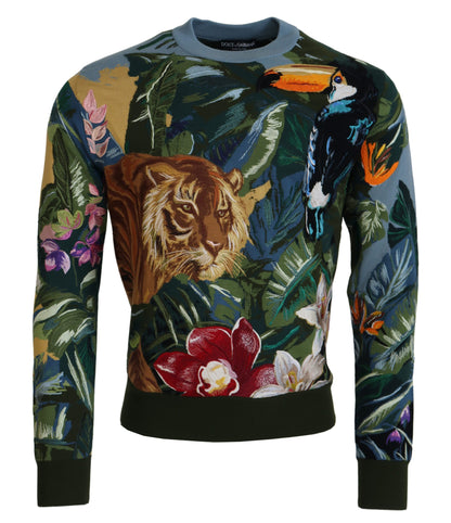 Dolce &amp; Gabbana Jungle Woll-Seidenpullover mit Logo-Pullover