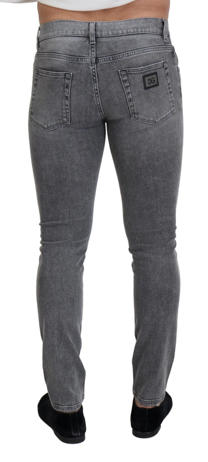 Dolce &amp; Gabbana – Graue Skinny-Denim-Jeans aus gewaschener Baumwolle