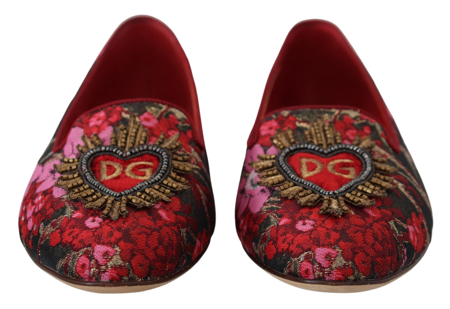 Dolce &amp; Gabbana – mehrfarbige Slip-on-Schuhe aus Jacquard mit Herz-Jesu-Patch