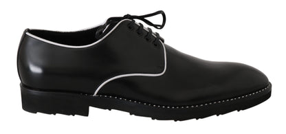 Dolce &amp; Gabbana Schwarze Leder-Derby-Schuhe mit weißer Linie