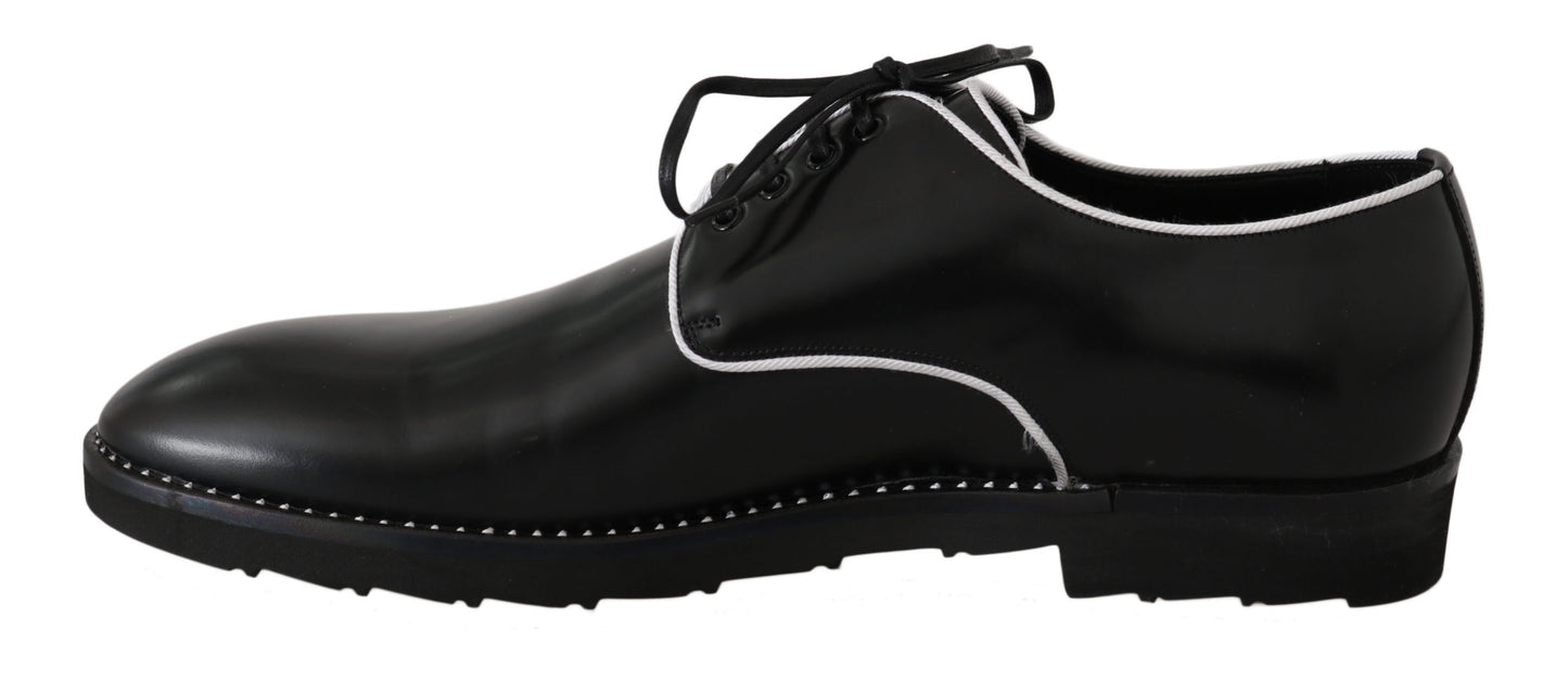 Dolce &amp; Gabbana Schwarze Leder-Derby-Schuhe mit weißer Linie