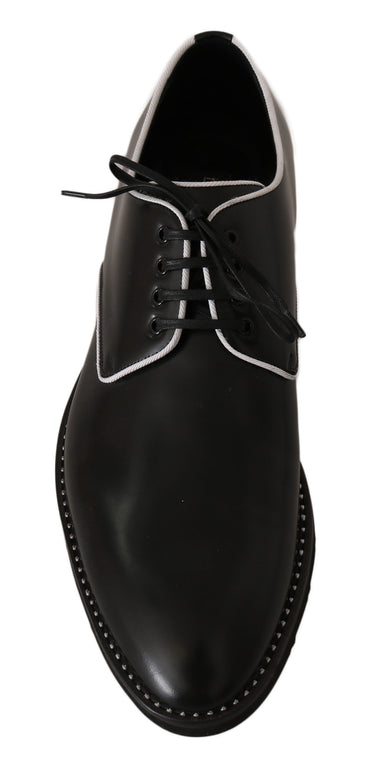 Dolce &amp; Gabbana Schwarze Leder-Derby-Schuhe mit weißer Linie