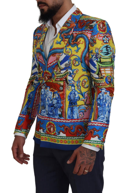 Mehrfarbiger Slim-Fit-Blazer aus Seide mit Drachenmuster von Dolce &amp; Gabbana