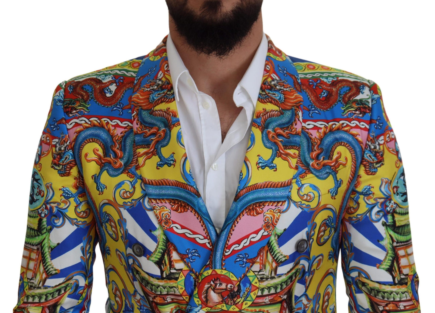 Mehrfarbiger Slim-Fit-Blazer aus Seide mit Drachenmuster von Dolce &amp; Gabbana