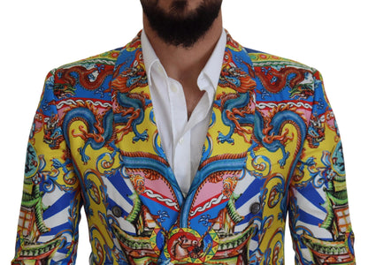 Dolce & Gabbana Elegant Silk Double-Breasted Dragon Blazer