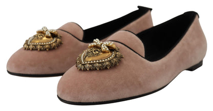 Dolce &amp; Gabbana Pink Velvet Slip Ons Loafers Flats Schuhe