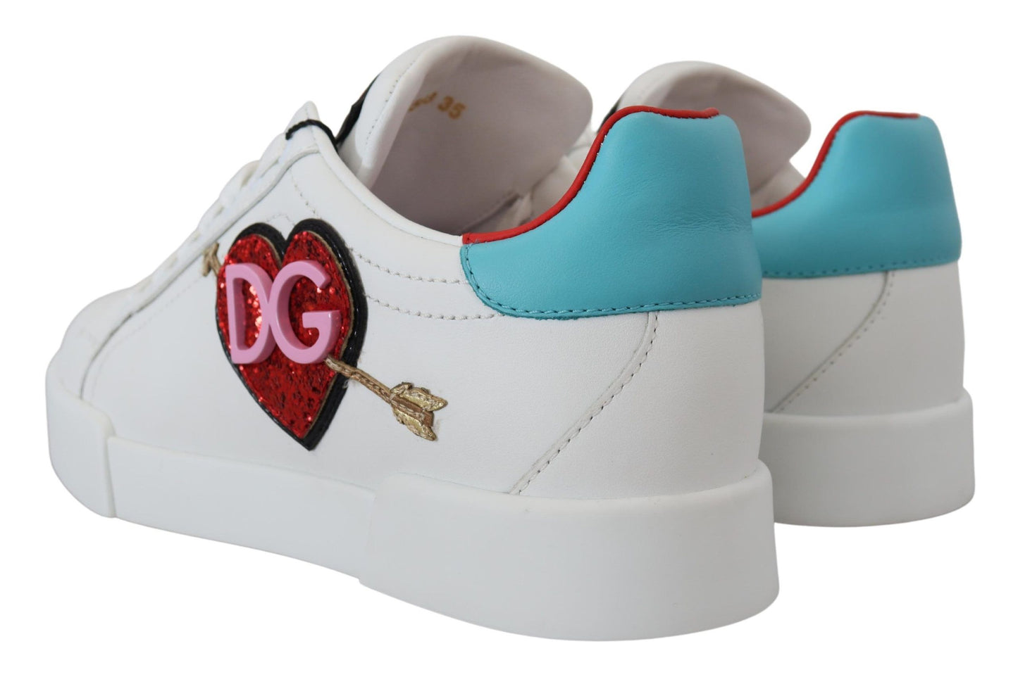 Dolce &amp; Gabbana Weiße Ledersneaker Portofino Logo Herzschuhe