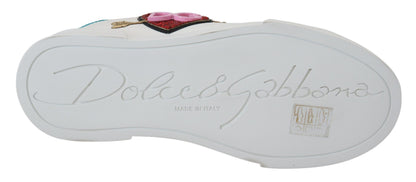 Dolce &amp; Gabbana Weiße Ledersneaker Portofino Logo Herzschuhe