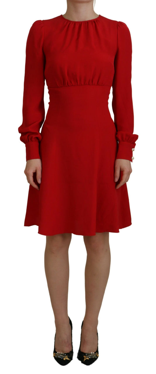 Dolce & Gabbana Elegant Red Silk A-Line Knee Length Dress