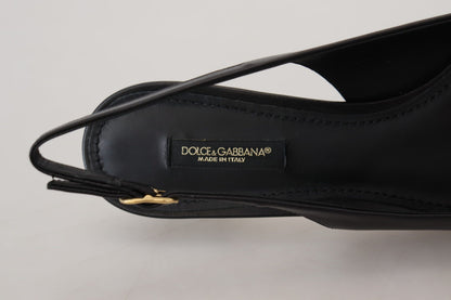 Dolce &amp; Gabbana Schwarze Leder-Slingbacks-Pumps-Schuhe