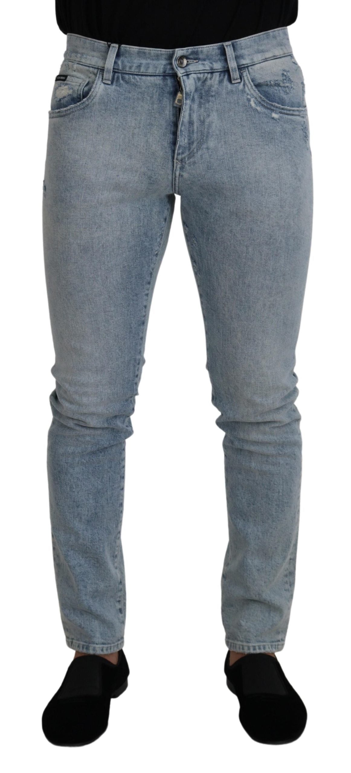 Dolce &amp; Gabbana Hellblaue Slim-Fit-Denimjeans aus Baumwolle