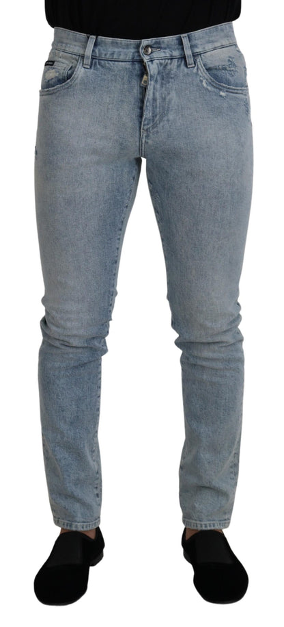 Dolce &amp; Gabbana Hellblaue Slim-Fit-Denimjeans aus Baumwolle